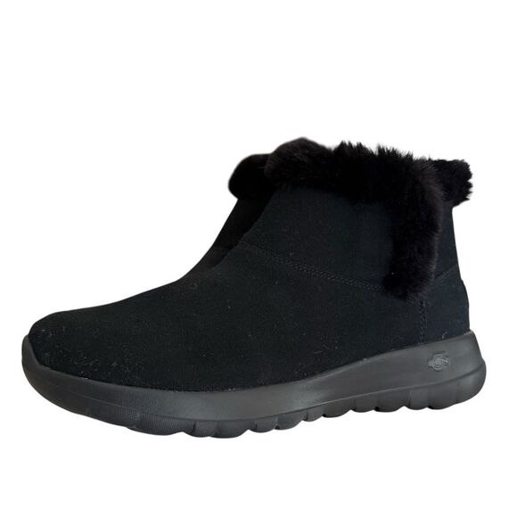 Skechers Womens On The Go Black Suede Pull On Winter Ankle Boots Faux Fur Size 7 - Picture 11 of 12